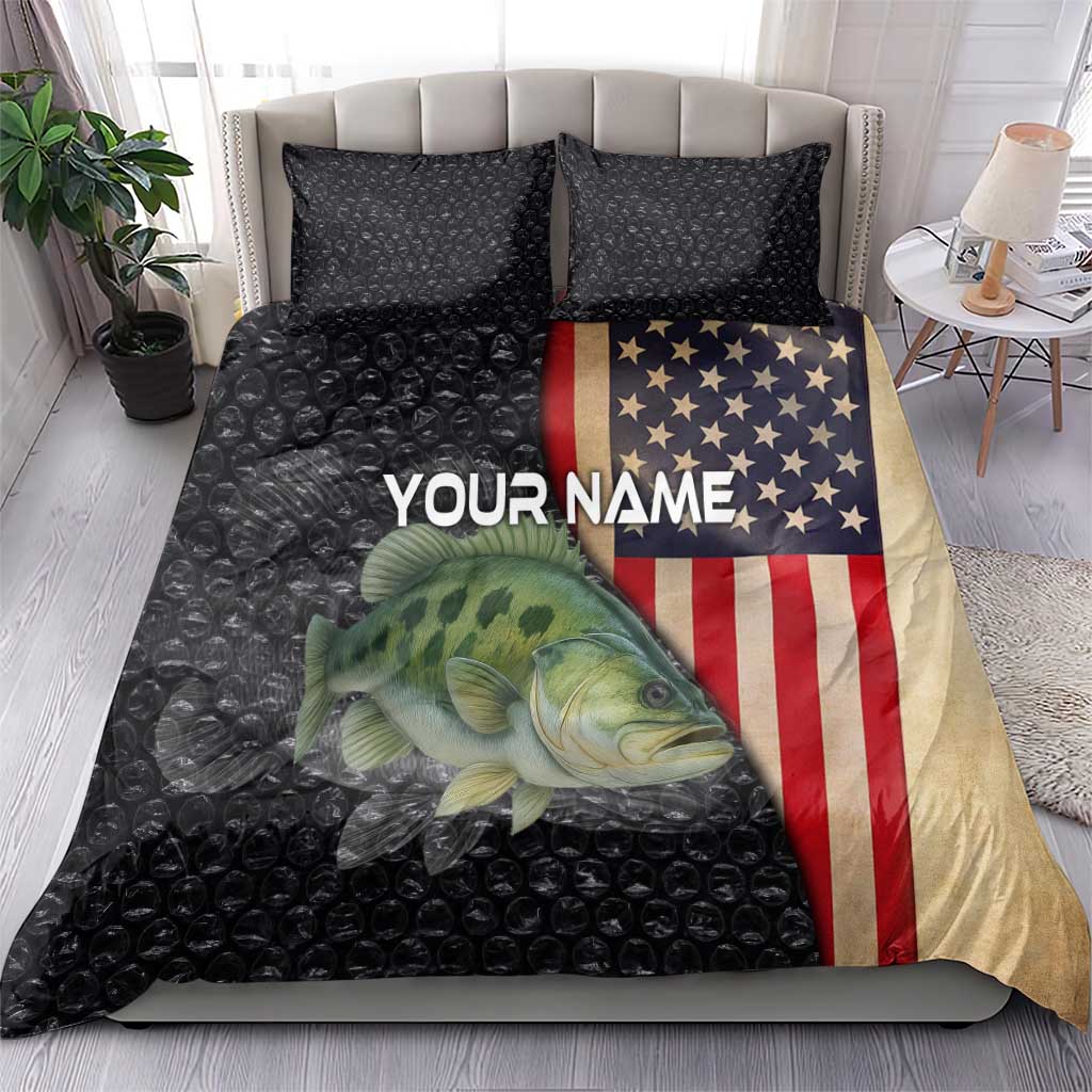 Custom Largemouth Bass Fishing Bedding Set American Flag and Bubble Texture Background - Wonder Print Shop