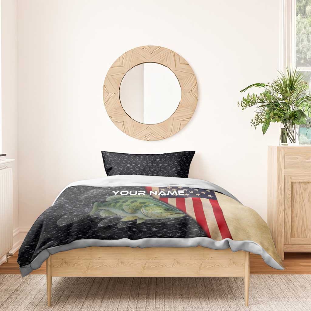 Custom Largemouth Bass Fishing Bedding Set American Flag and Bubble Texture Background - Wonder Print Shop