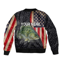 Custom Largemouth Bass Fishing Bomber Jacket American Flag and Bubble Texture Background - Wonder Print Shop