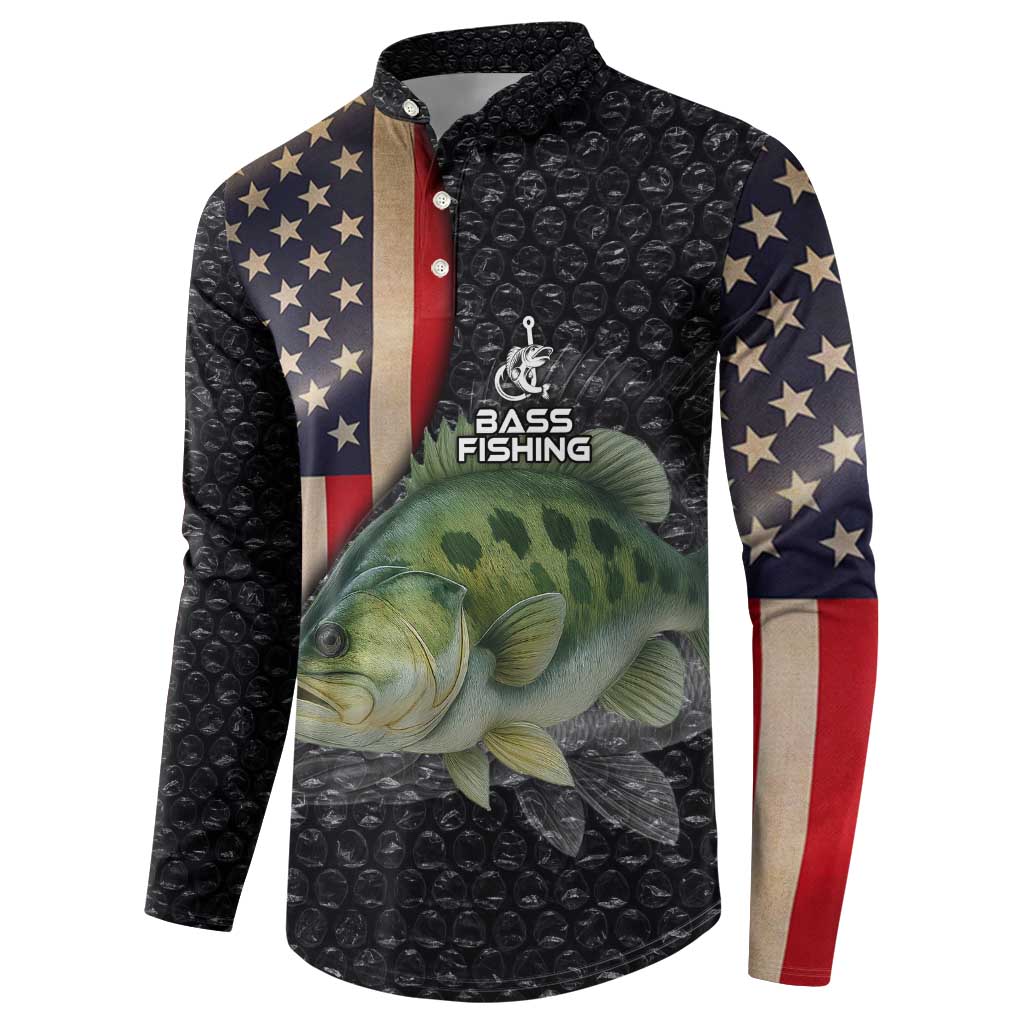 Custom Largemouth Bass Fishing Button Sweatshirt American Flag and Bubble Texture Background - Wonder Print Shop