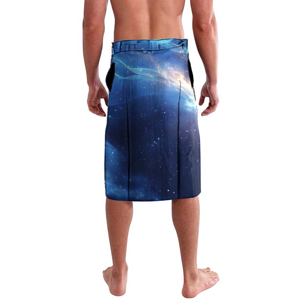 Blue galaxy lavalava skirt with full-panel starry print and elastic waistband