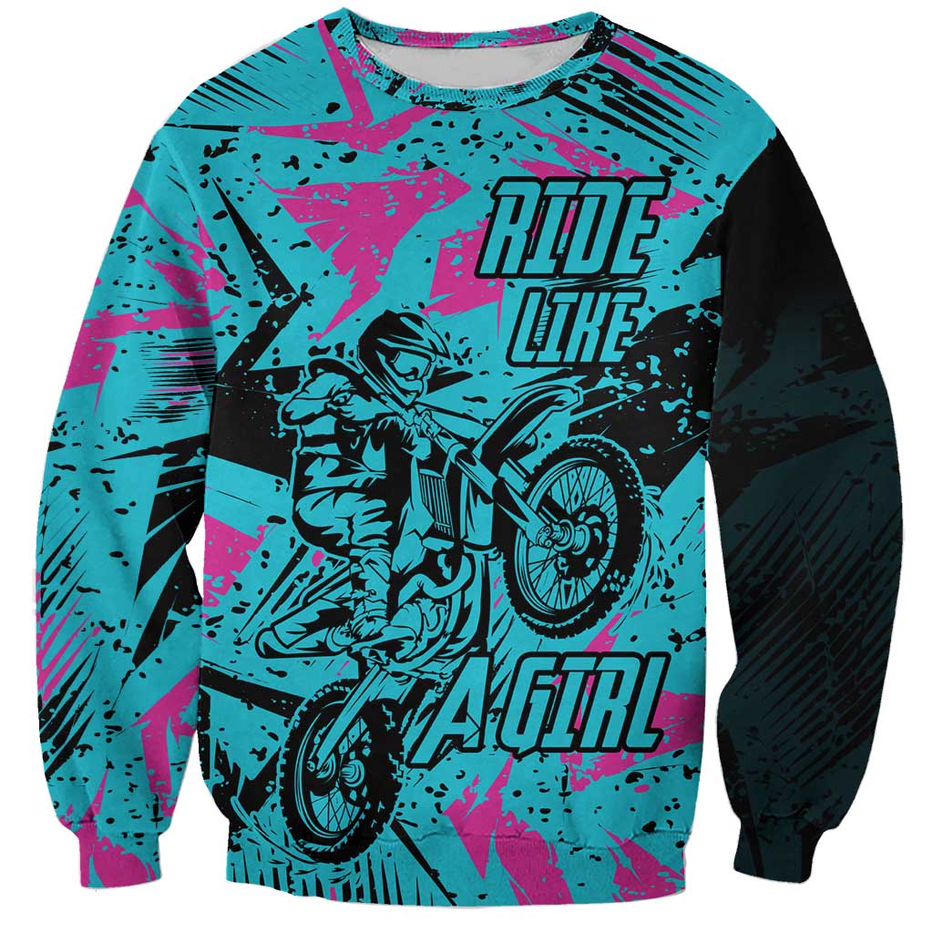 Personalized Ride Like a Girl Sweatshirt Motocross Graphic and Turquoise Pink Graffiti Design - Wonder Print Shop