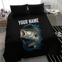 Striped Bass Jumping Bedding Set Blue Splash Graphic and Custom Name Design - Wonder Print Shop