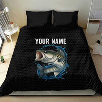 Striped Bass Jumping Bedding Set Blue Splash Graphic and Custom Name Design - Wonder Print Shop