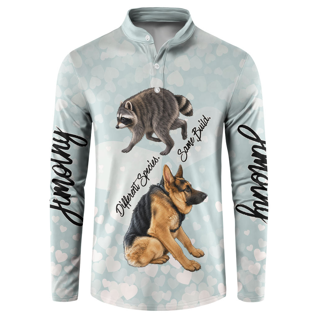 Jimothy The Raccoon And Dogs Button Sweatshirt Different Species Same Build Inspirational Heart
