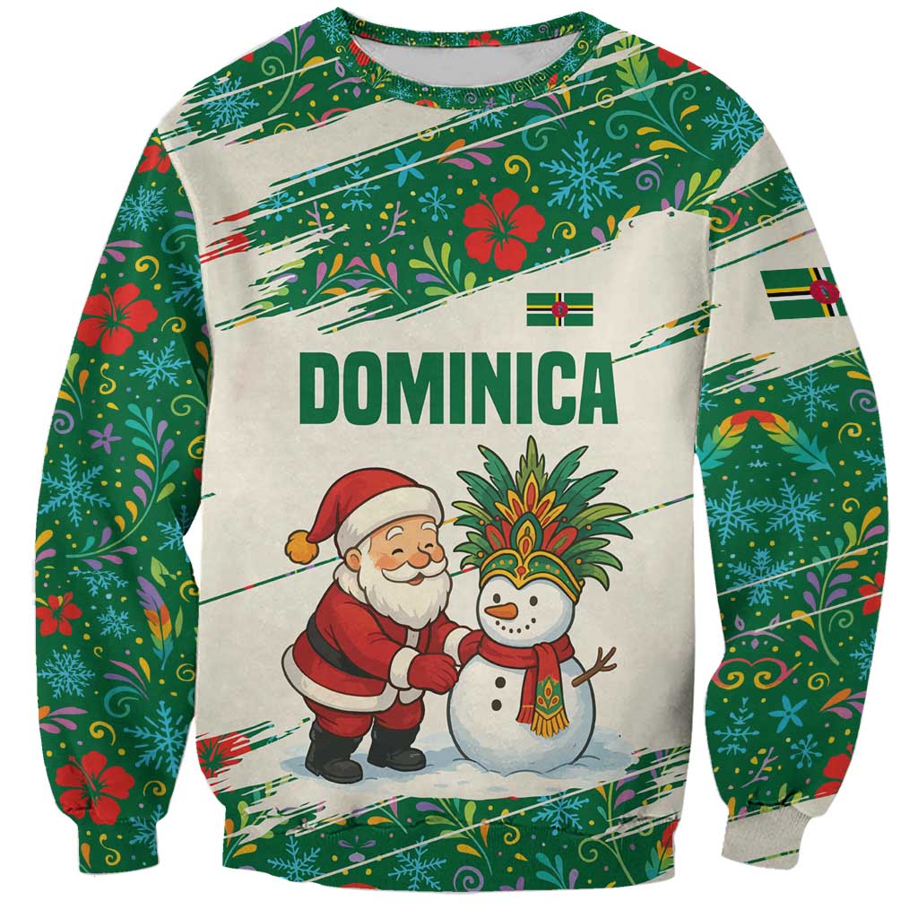 Dominica Christmas Sweatshirt with Santa Snowman and Tropical Carnival Headpiece - Wonder Print Shop