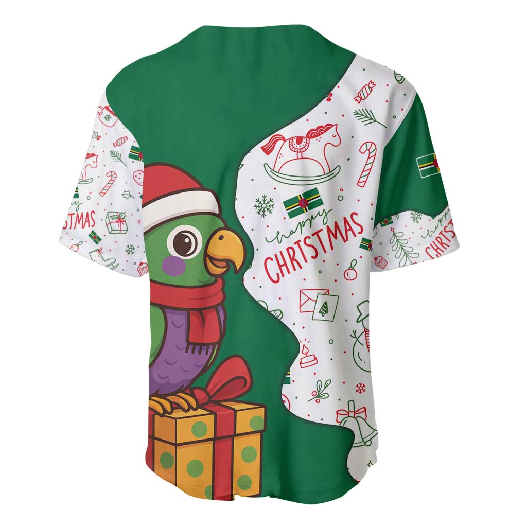 Dominica Christmas Baseball Jersey with Parrot Gift Box and Festive Pattern Design - Wonder Print Shop