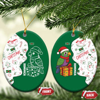Dominica Christmas Ceramic Ornament with Parrot Gift Box and Festive Pattern Design - Wonder Print Shop