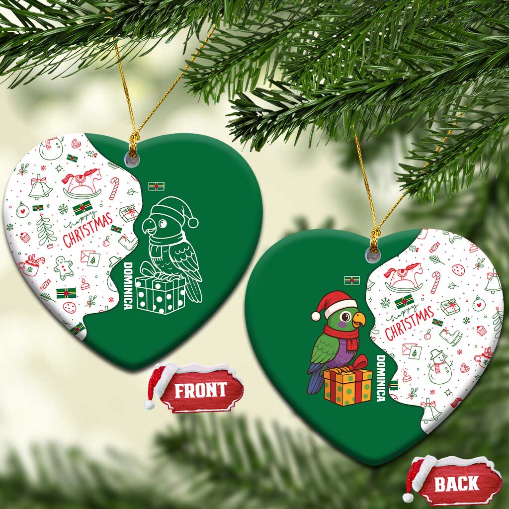 Dominica Christmas Ceramic Ornament with Parrot Gift Box and Festive Pattern Design - Wonder Print Shop