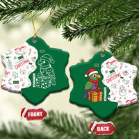 Dominica Christmas Ceramic Ornament with Parrot Gift Box and Festive Pattern Design - Wonder Print Shop