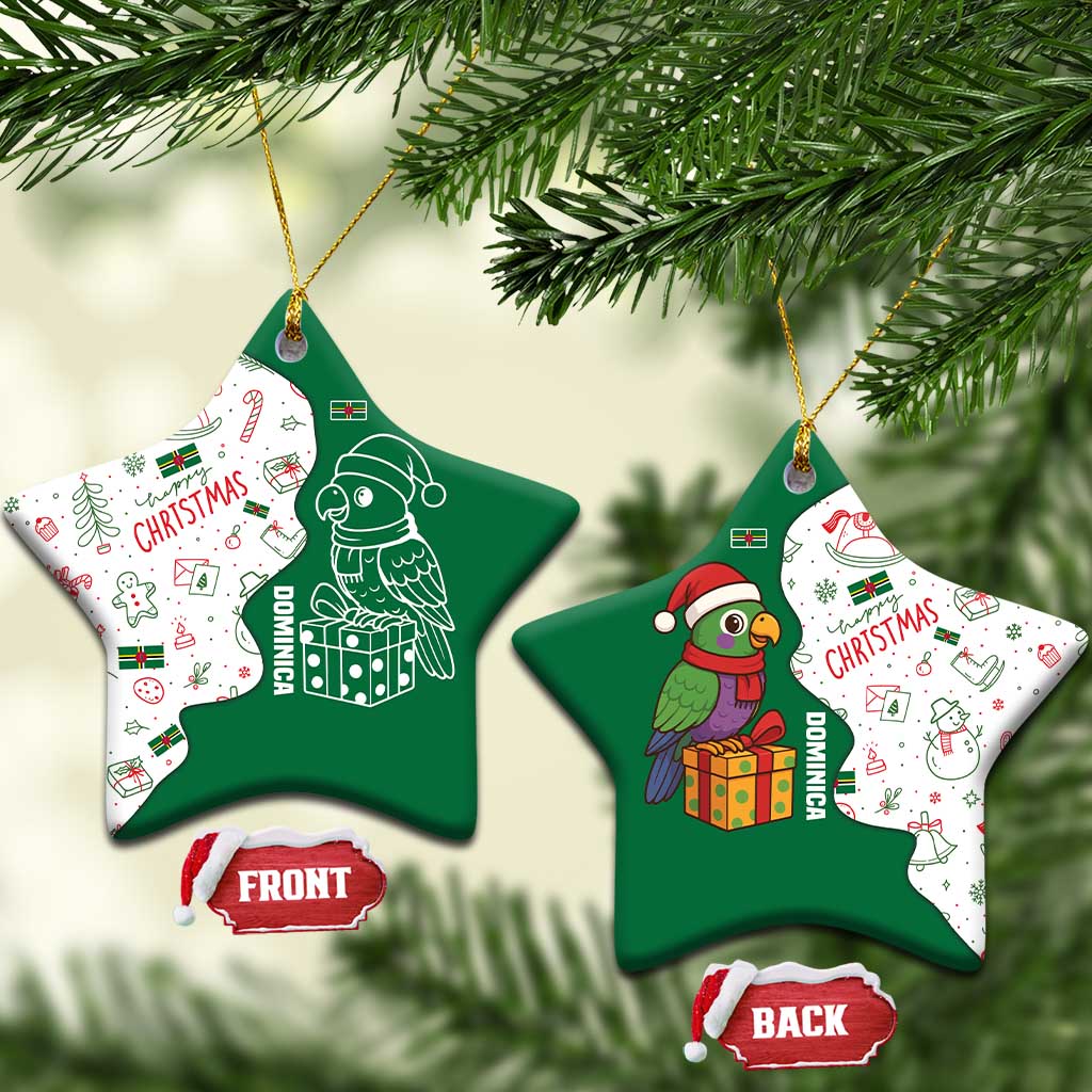 Dominica Christmas Ceramic Ornament with Parrot Gift Box and Festive Pattern Design - Wonder Print Shop