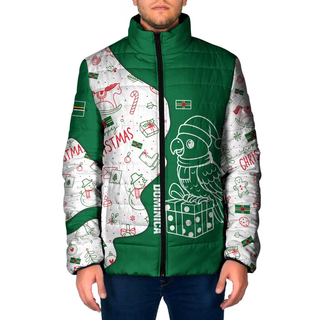 Dominica Christmas Padded Jacket with Parrot Gift Box and Festive Pattern Design - Wonder Print Shop