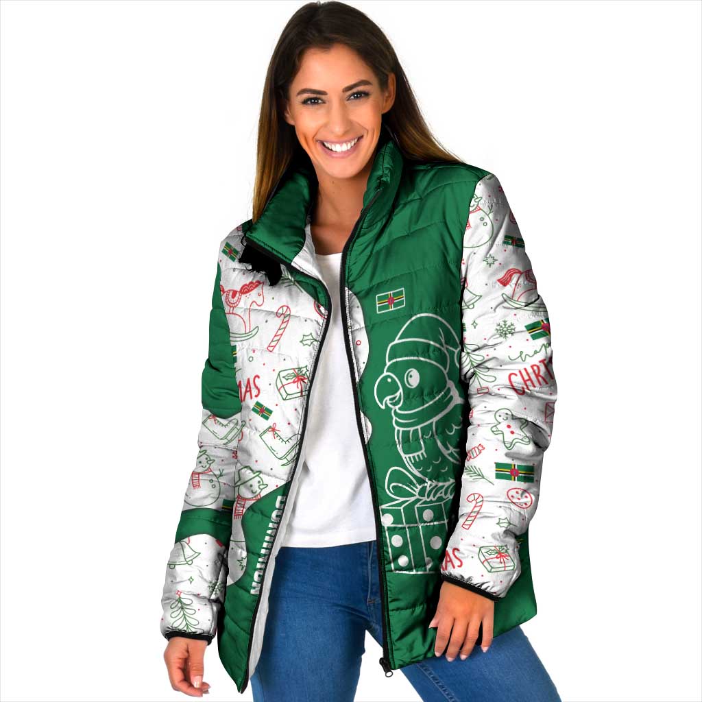 Dominica Christmas Padded Jacket with Parrot Gift Box and Festive Pattern Design - Wonder Print Shop
