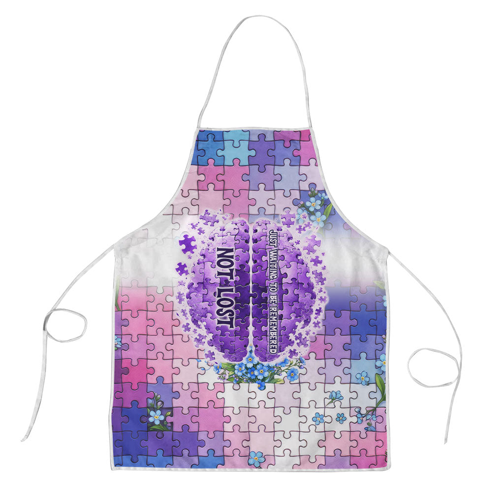 World Alzheimer's Day Apron Brain Puzzle Floral Heart - Purple Brain