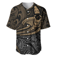Black and yellow baseball jersey with tribal shark graphic, button front, short sleeves
