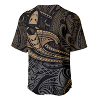 Back view: black and yellow baseball jersey with large tribal shark motif