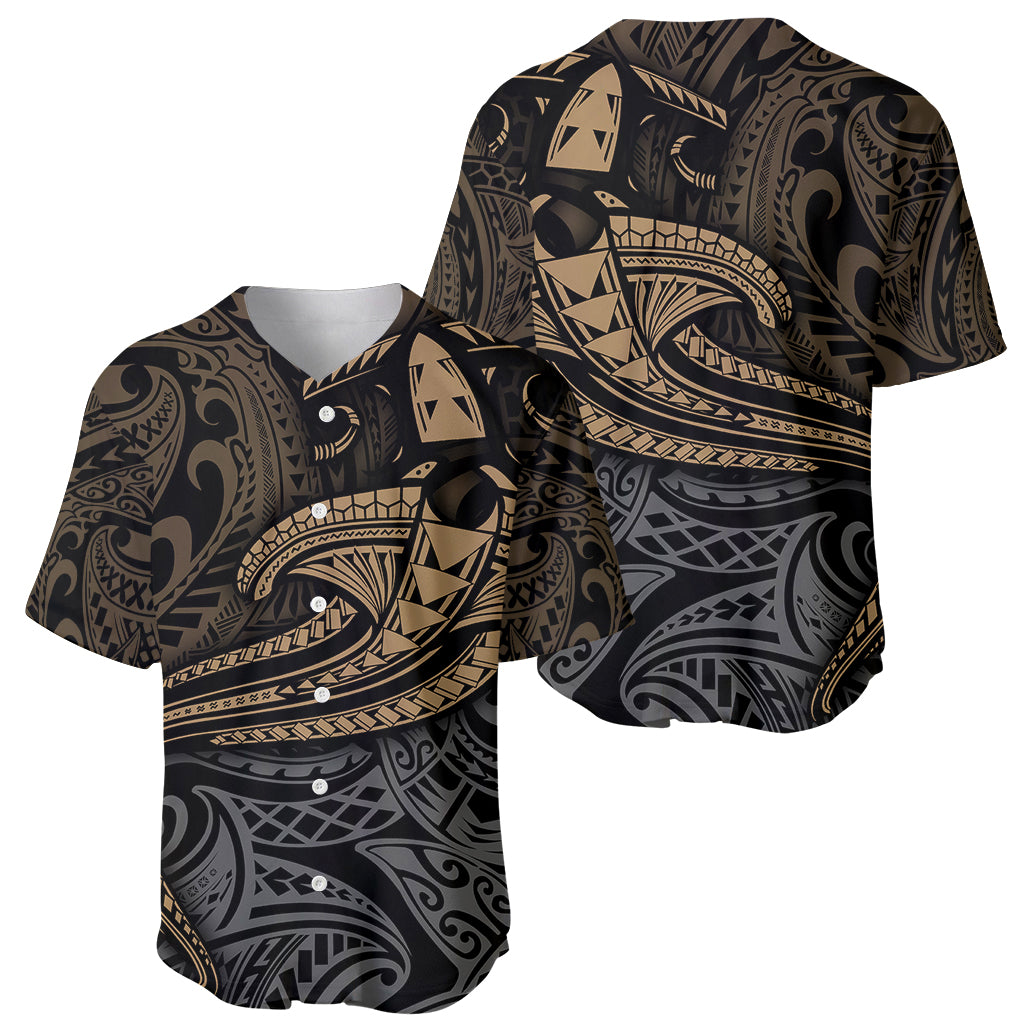 Black and yellow baseball jersey showing front and back with tribal shark design