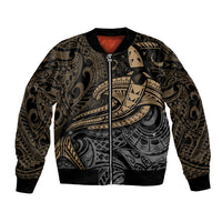 Unisex bomber jacket with tribal shark graphic, black and yellow, full-zip front.