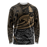 Unisex black long-sleeve shirt with gold tribal hammerhead shark graphic