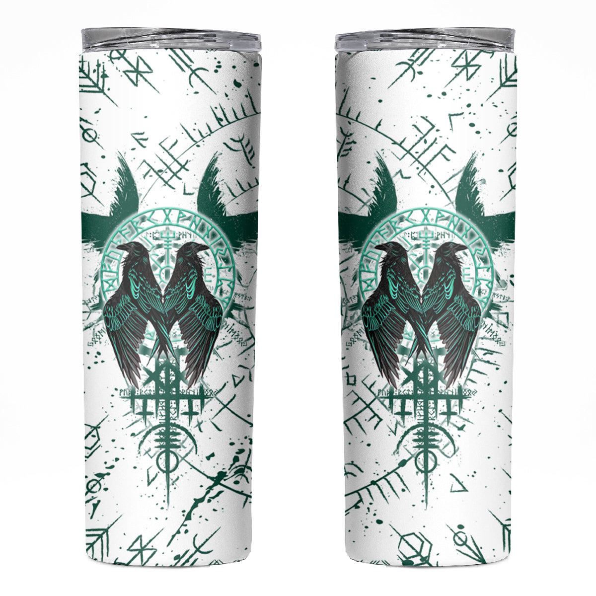 Winged Wisdom Of Viking Skinny Tumbler Hugin, Munin, and the Vegvisir