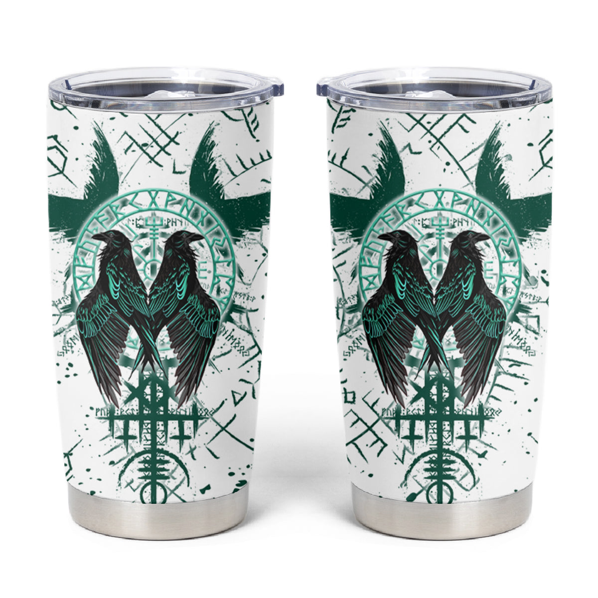 Winged Wisdom Of Viking Tumbler Cup Hugin, Munin, and the Vegvisir