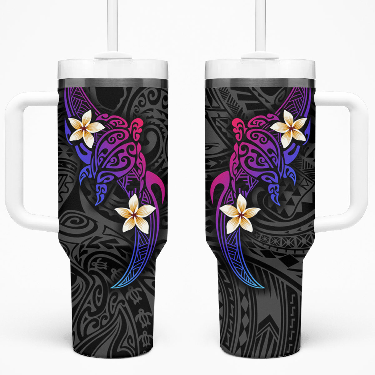 Turtle and Plumeria - Polynesian Tumbler With Handle