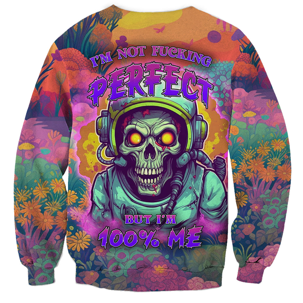 Multicolor crewneck sweatshirt with astronaut skull graphic and “100% ME” text