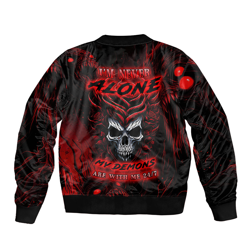 Unisex black bomber jacket with red skull graphic on back, ribbed cuffs