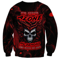 Black unisex sweatshirt with red skull-demon graphic, crewneck, long sleeves