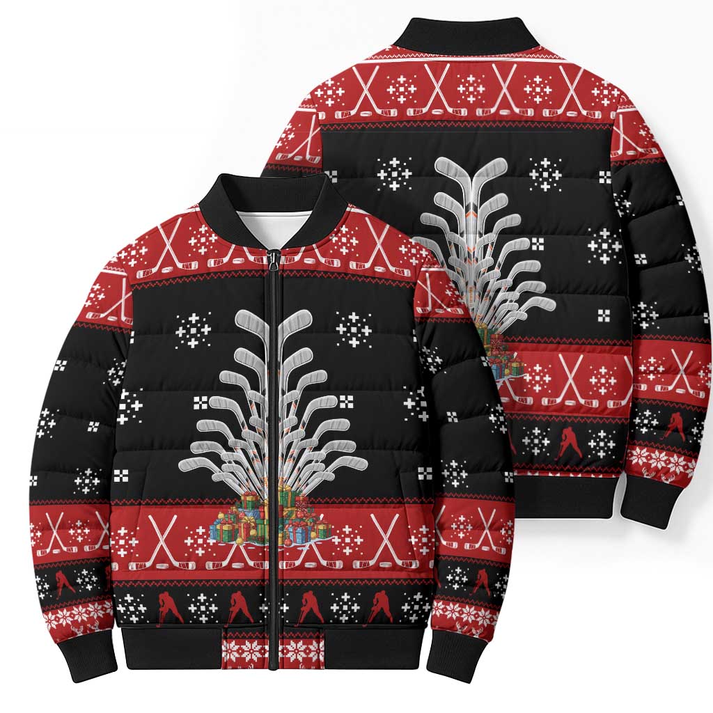 Hockey Is Back Christmas Bomber Puffer Jacket Xmas Holiday Patterns - Wonder Print Shop