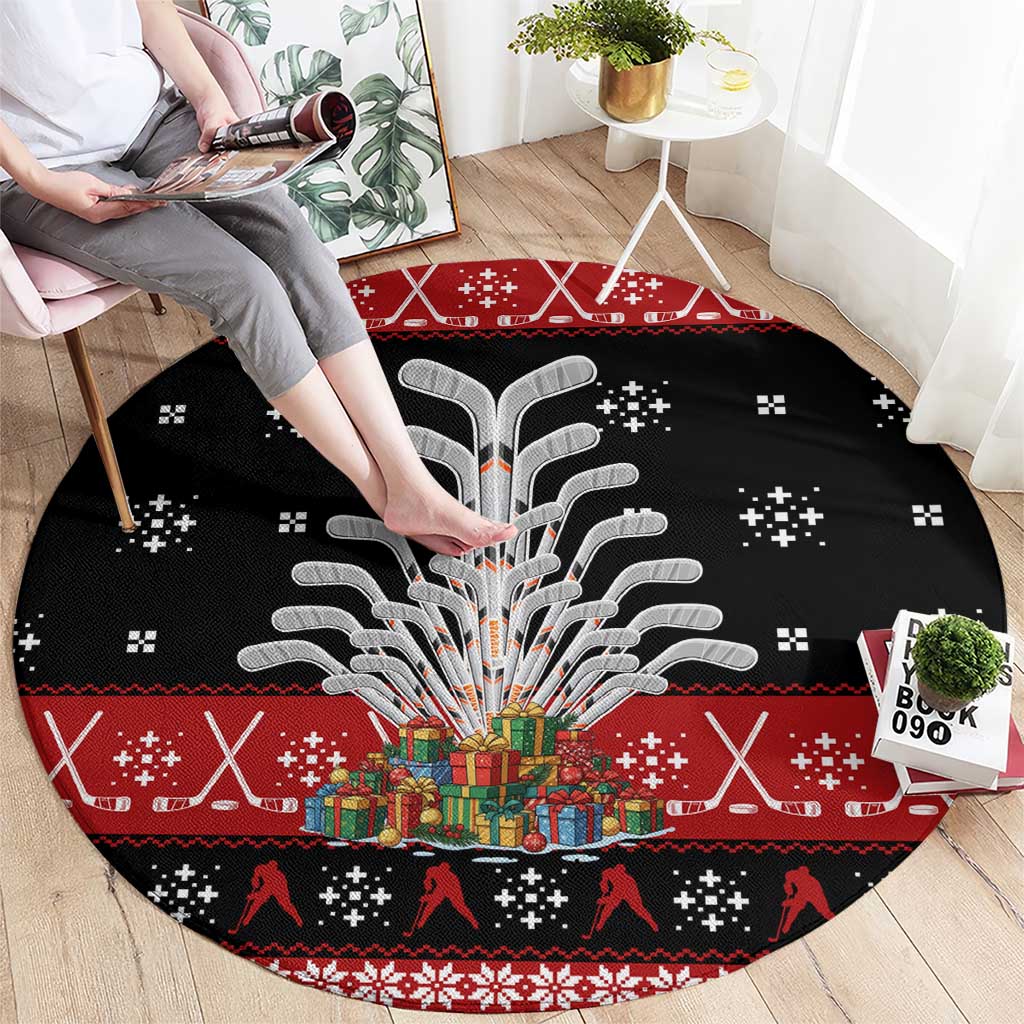 Hockey Is Back Christmas Round Carpet Xmas Holiday Patterns - Wonder Print Shop