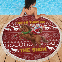 Horse Through The Snow Christmas Design Beach Blanket Xmas Holiday Patterns - Wonder Print Shop