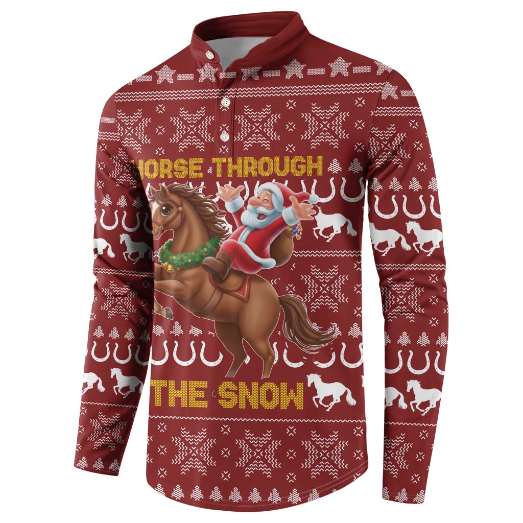 Horse Through The Snow Christmas Design Button Sweatshirt Xmas Holiday Patterns - Wonder Print Shop
