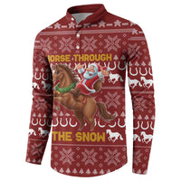 Horse Through The Snow Christmas Design Button Sweatshirt Xmas Holiday Patterns - Wonder Print Shop