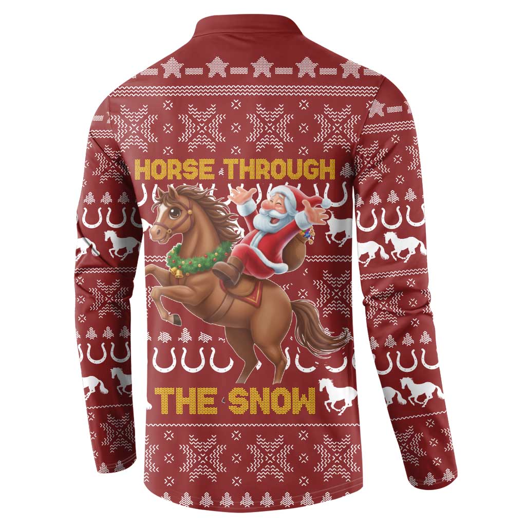 Horse Through The Snow Christmas Design Button Sweatshirt Xmas Holiday Patterns - Wonder Print Shop