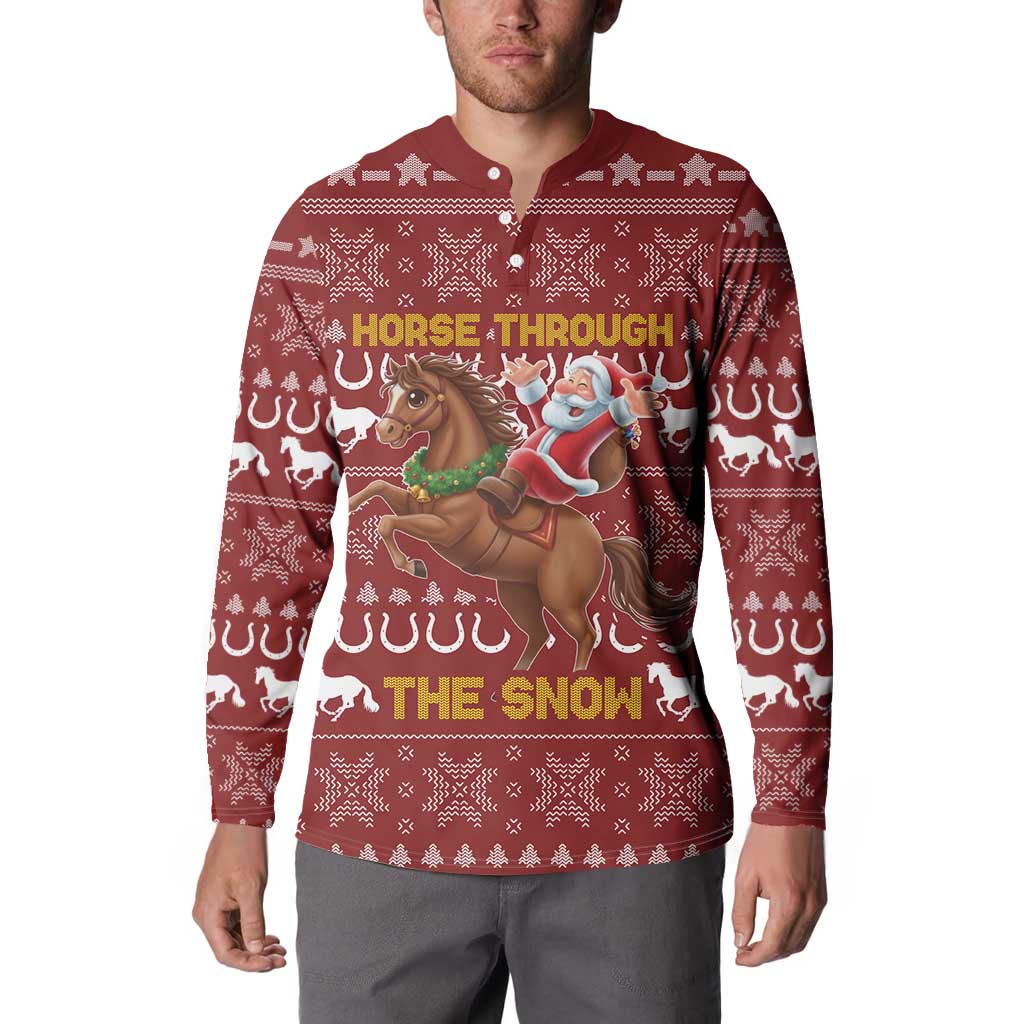 Horse Through The Snow Christmas Design Button Sweatshirt Xmas Holiday Patterns - Wonder Print Shop