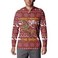 Horse Through The Snow Christmas Design Button Sweatshirt Xmas Holiday Patterns - Wonder Print Shop