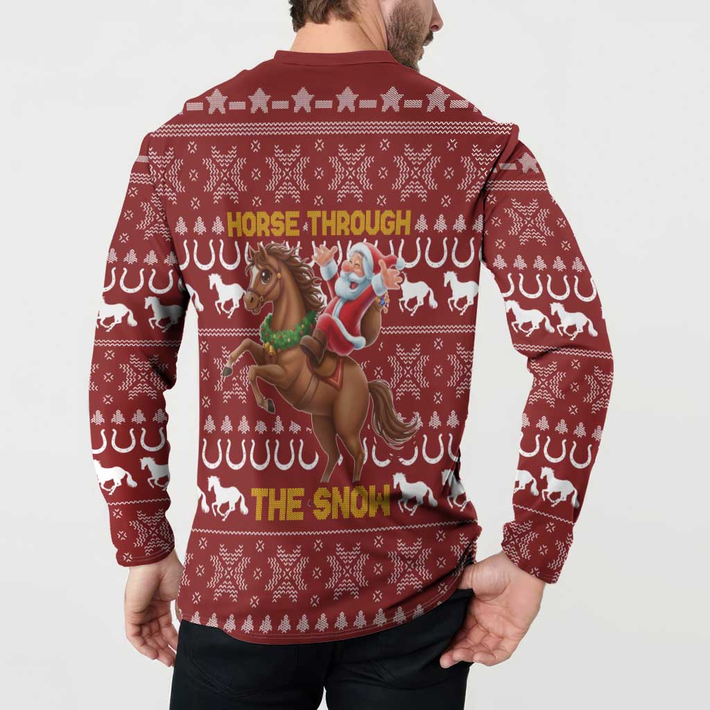Horse Through The Snow Christmas Design Button Sweatshirt Xmas Holiday Patterns - Wonder Print Shop