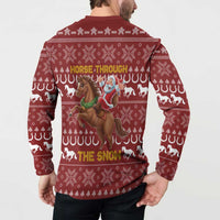 Horse Through The Snow Christmas Design Button Sweatshirt Xmas Holiday Patterns - Wonder Print Shop