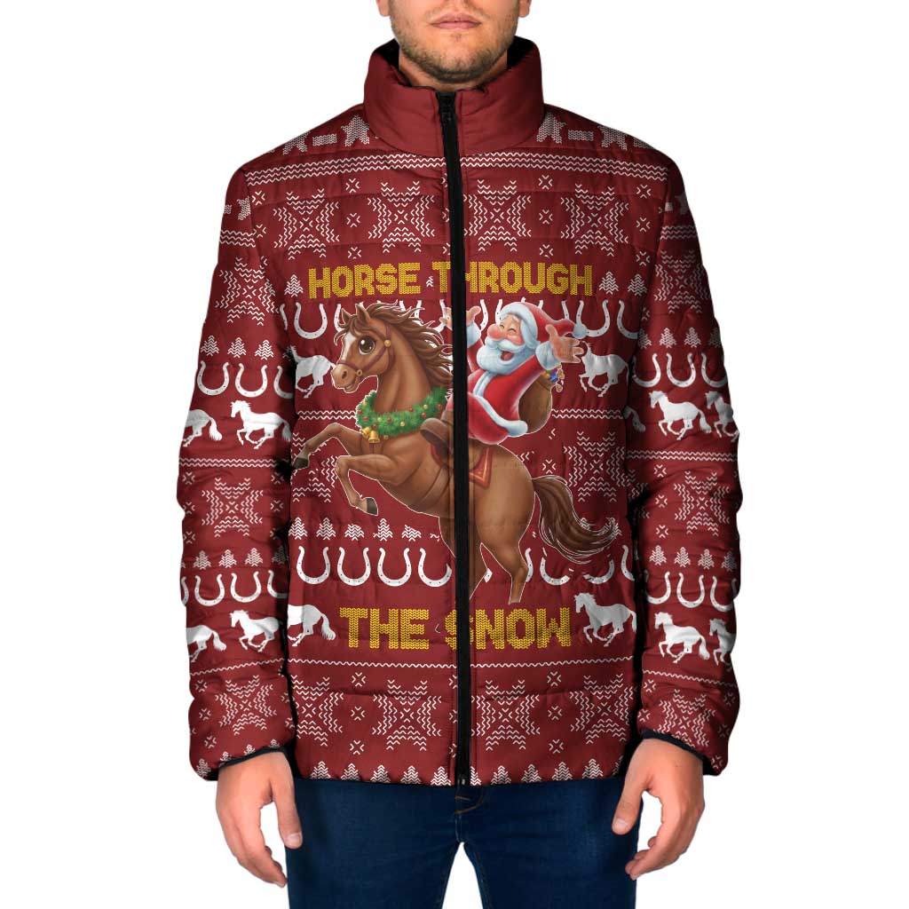 Horse Through The Snow Christmas Design Padded Jacket Xmas Holiday Patterns - Wonder Print Shop