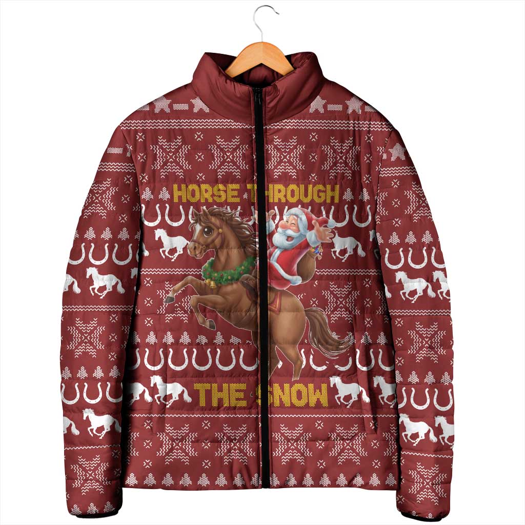 Horse Through The Snow Christmas Design Padded Jacket Xmas Holiday Patterns - Wonder Print Shop