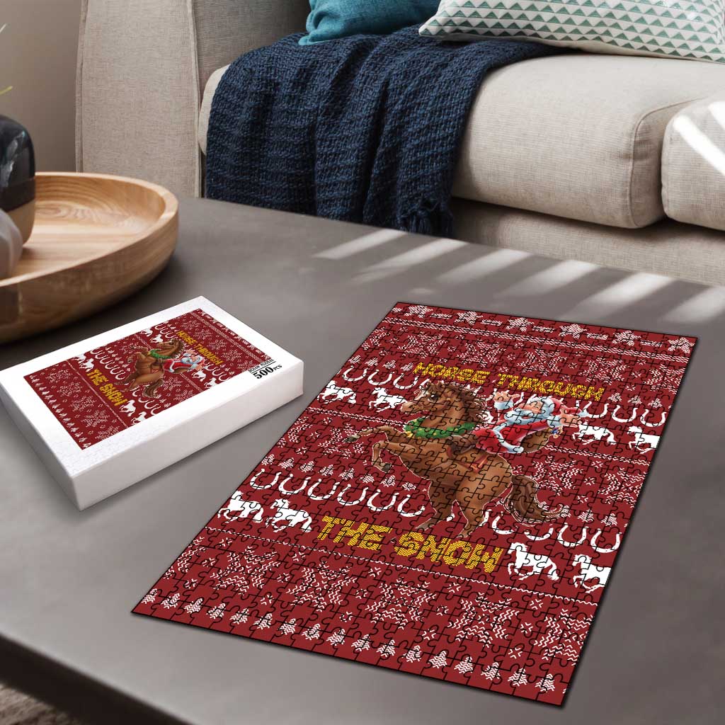 Horse Through The Snow Christmas Design Puzzle Xmas Holiday Patterns - Wonder Print Shop
