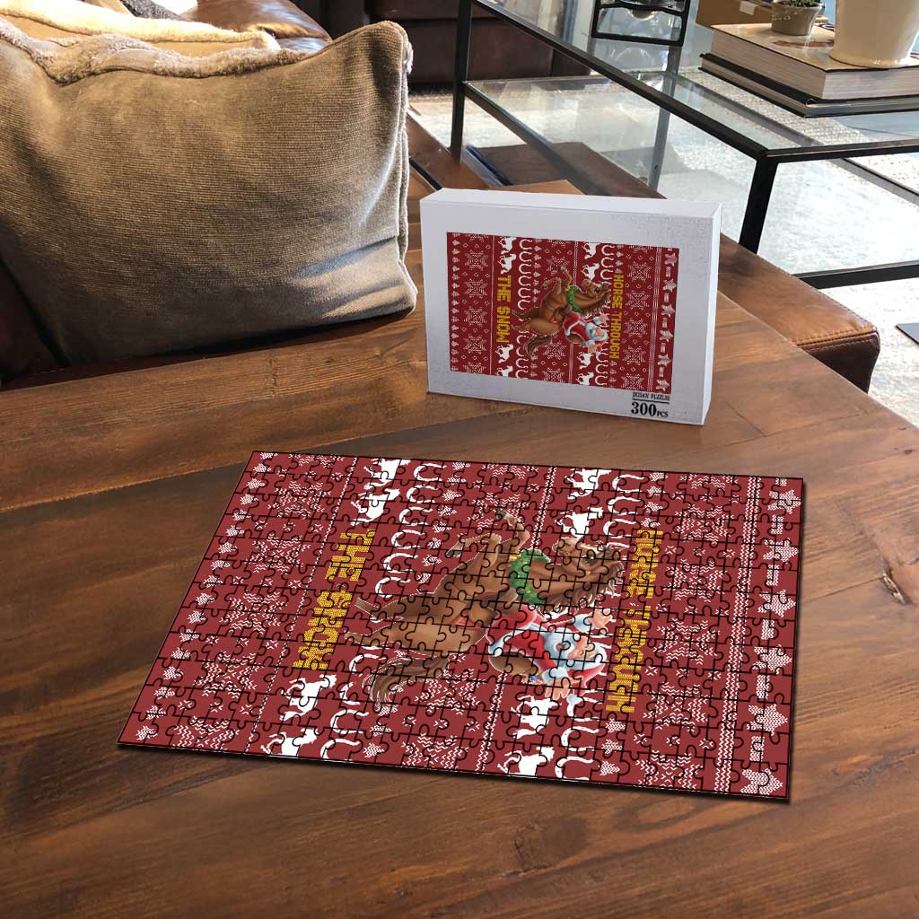 Horse Through The Snow Christmas Design Puzzle Xmas Holiday Patterns - Wonder Print Shop