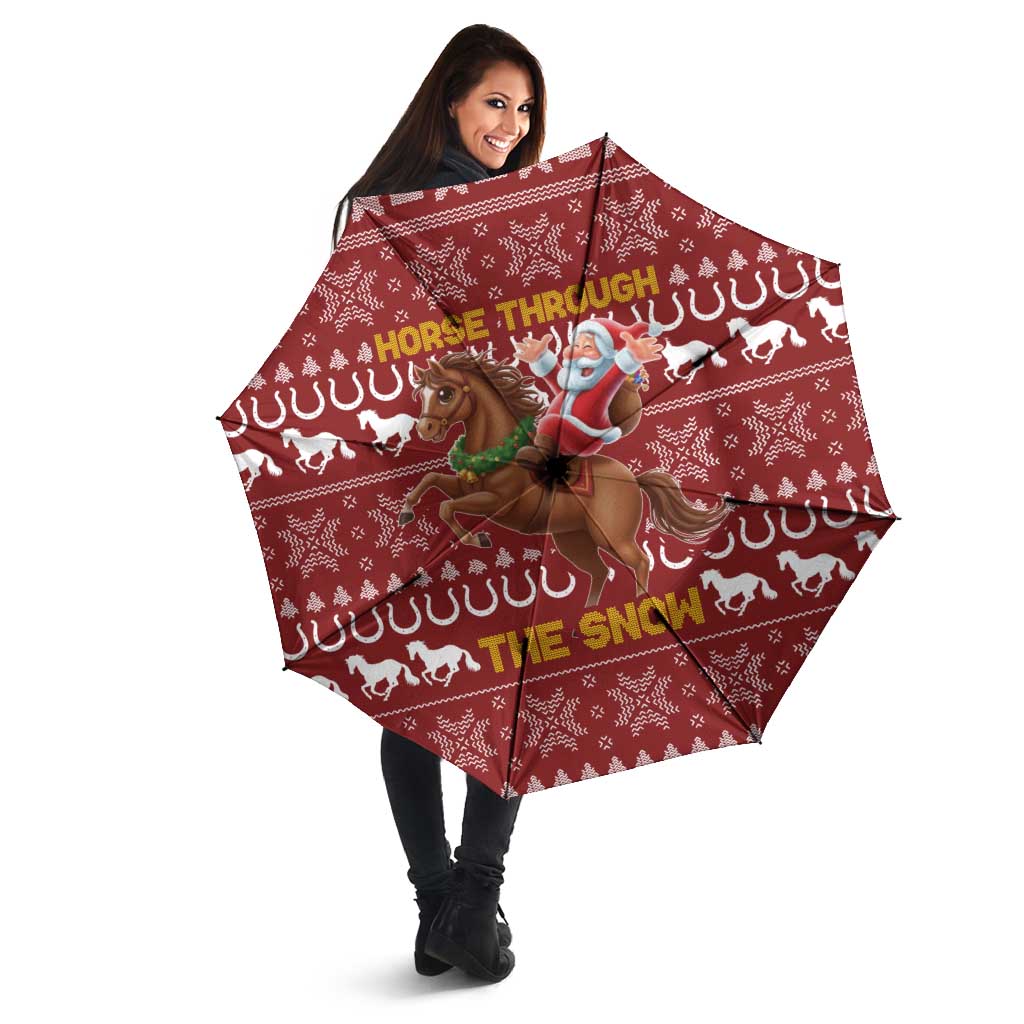 Horse Through The Snow Christmas Design Umbrella Xmas Holiday Patterns - Wonder Print Shop