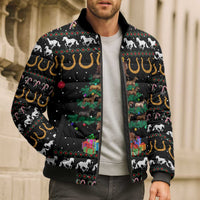 Horse Christmas Tree Christmas Design Bomber Puffer Jacket Xmas Holiday Patterns - Wonder Print Shop