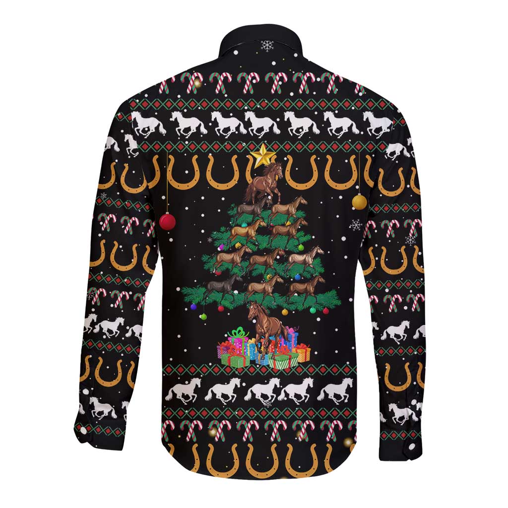 Horse Christmas Tree Christmas Design Long Sleeve Button Shirt Xmas Holiday Patterns - Wonder Print Shop