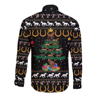 Horse Christmas Tree Christmas Design Long Sleeve Button Shirt Xmas Holiday Patterns - Wonder Print Shop