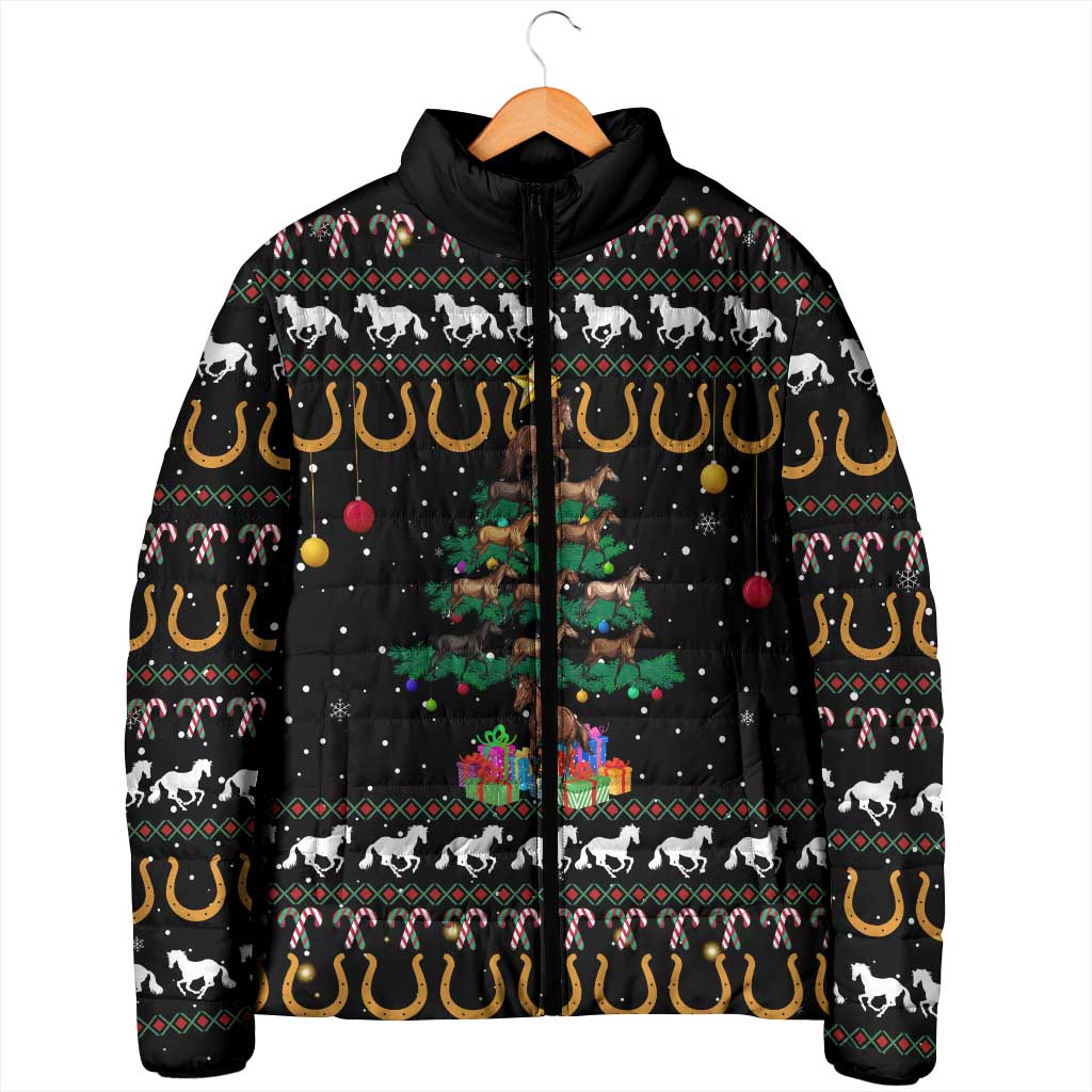 Horse Christmas Tree Christmas Design Padded Jacket Xmas Holiday Patterns - Wonder Print Shop