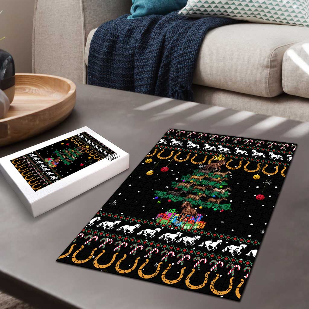 Horse Christmas Tree Christmas Design Puzzle Xmas Holiday Patterns - Wonder Print Shop
