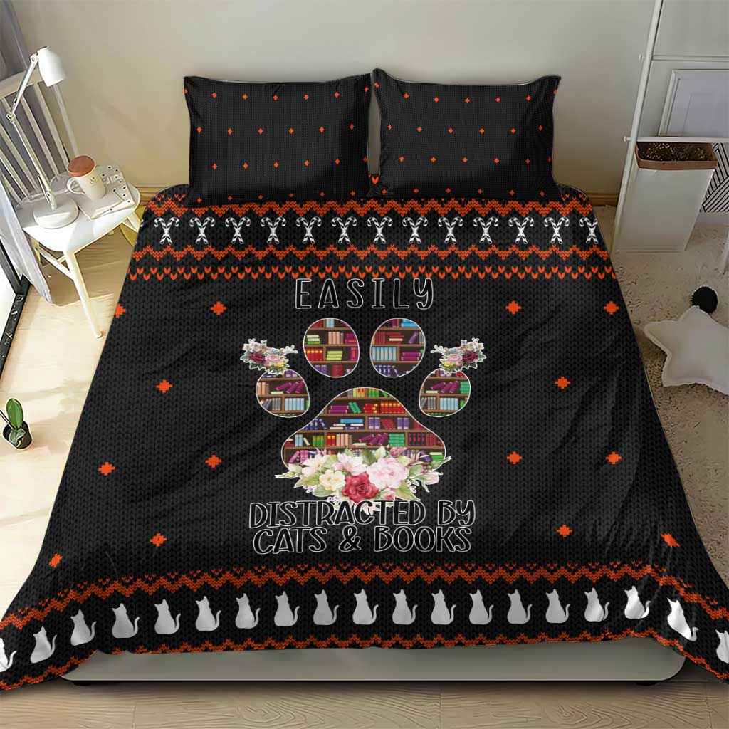 Cat And Books Christmas Bedding Set Xmas Holiday Patterns - Wonder Print Shop